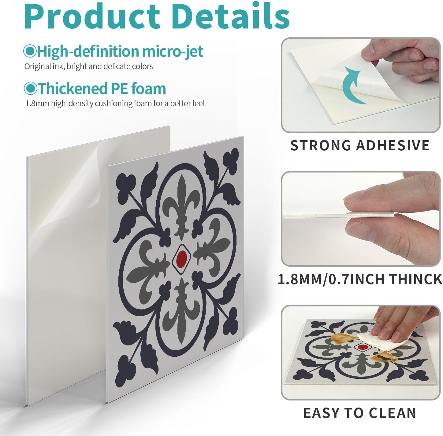 タイル貼り、 モロッコタイルステッカー 15x15cm 12～36枚入り キッチン・浴室・バックスプラッシュ用(36 Pcs/15x