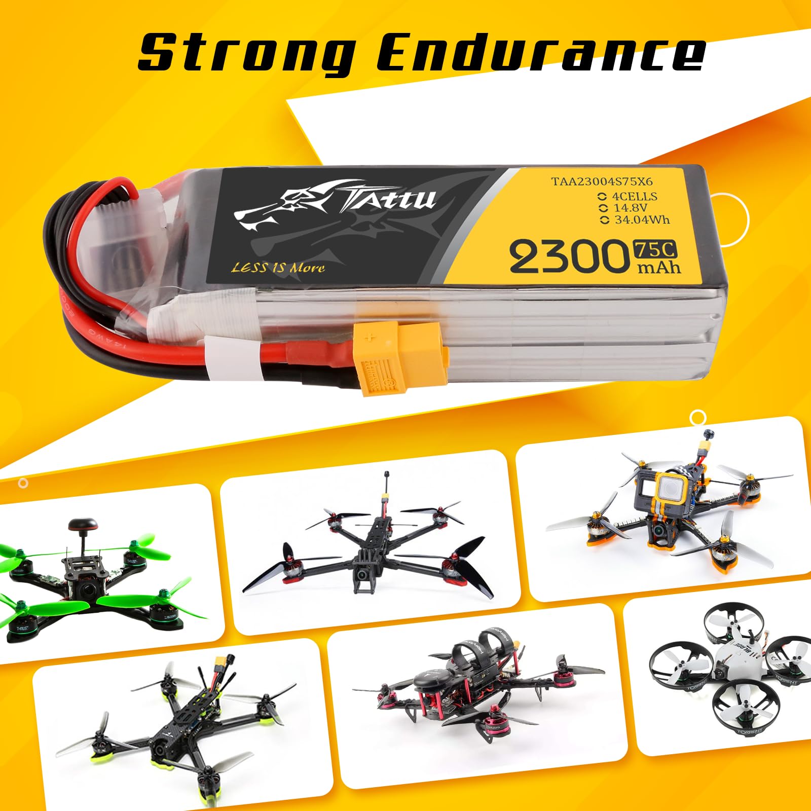 Tattu 4S LiPo Akku 2300mAh 14.8V 75C 4S für FPV Racing Quadcopter