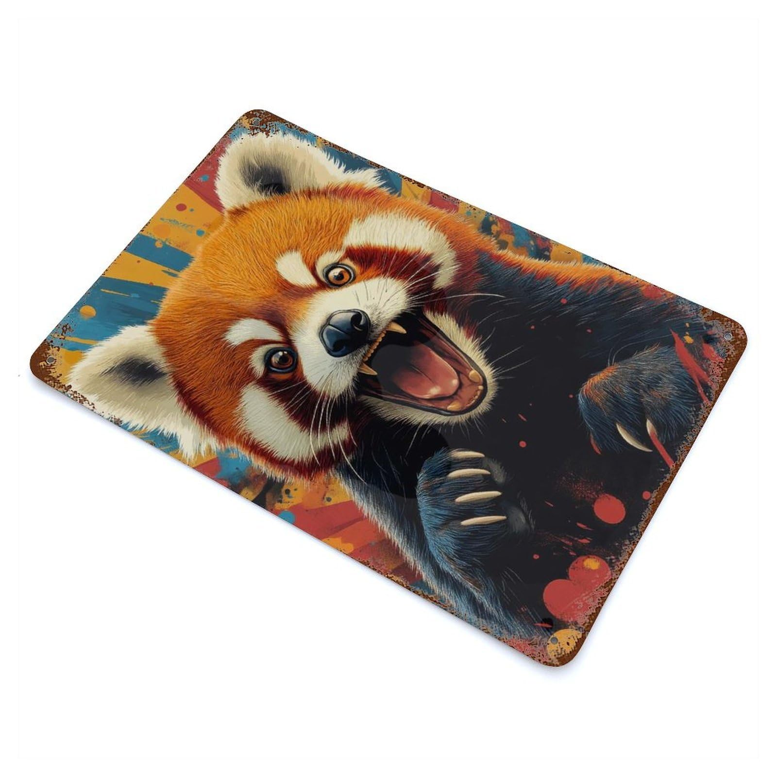 Rusty Metal Tin Sign with Red Panda Roar Design 11.8"x7.9", for Farmhouse, Kitchen And Entryway Decor, Rustic Home Decor