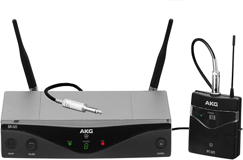 AKG Pro Audio WMS420 Instrumental Set Band A Sistema de micrófono inalámbrico con receptor estacionario SR420, transmisor de bolsillo P420 y cable