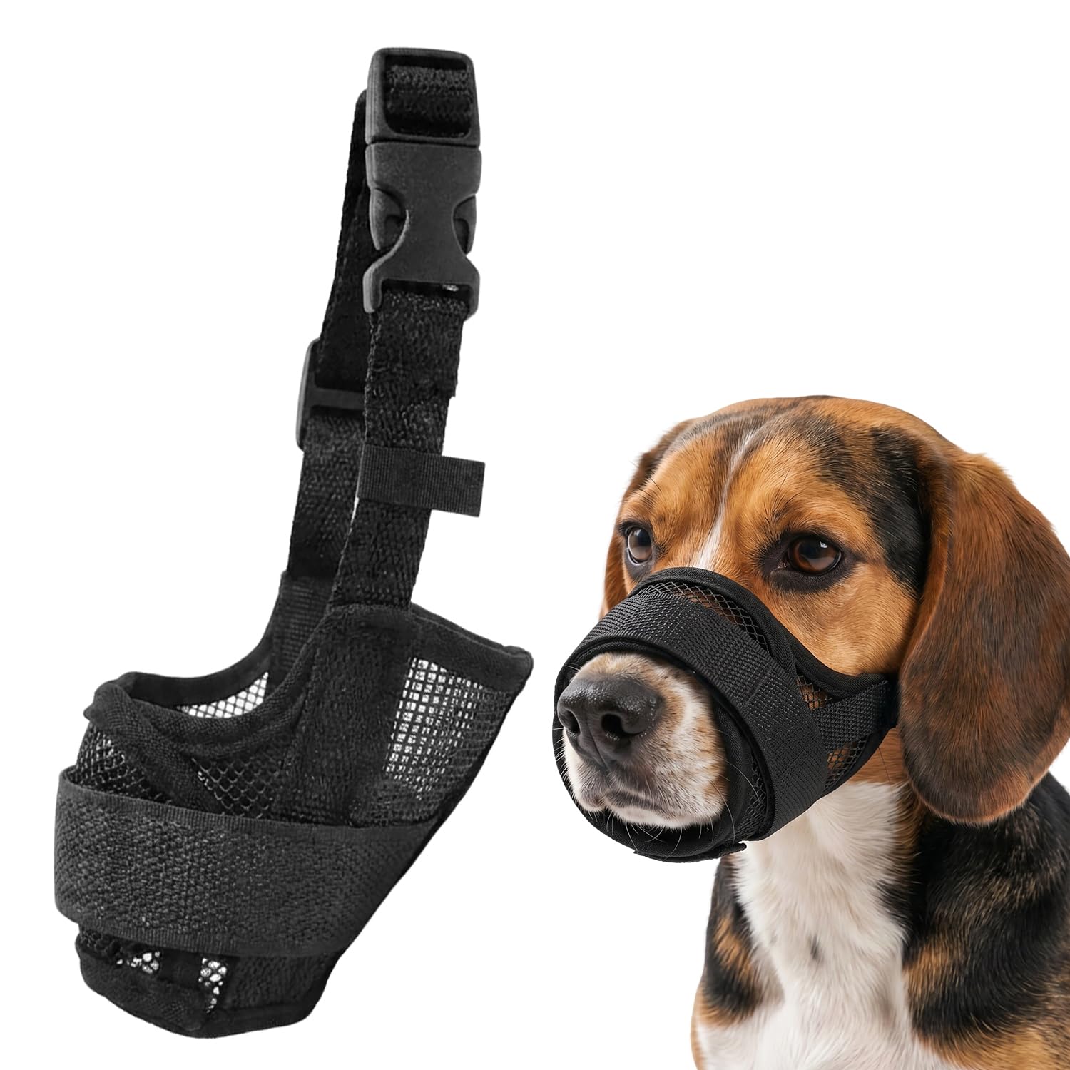Dog Muzzle Large Soft Mesh, Breathable Muzzle for Large Dogs with Adjustable Strap, Dog Muzzle Large Breed for Anti Barking Biting Chewing Black (L 16–23cm)