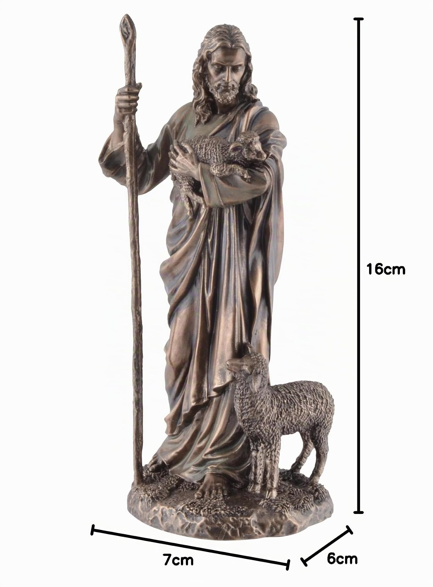 Jesus als guter Hirte, aus Kunststein, von Hand bronziert und coloriert, Veronese Kollektion,708-78276