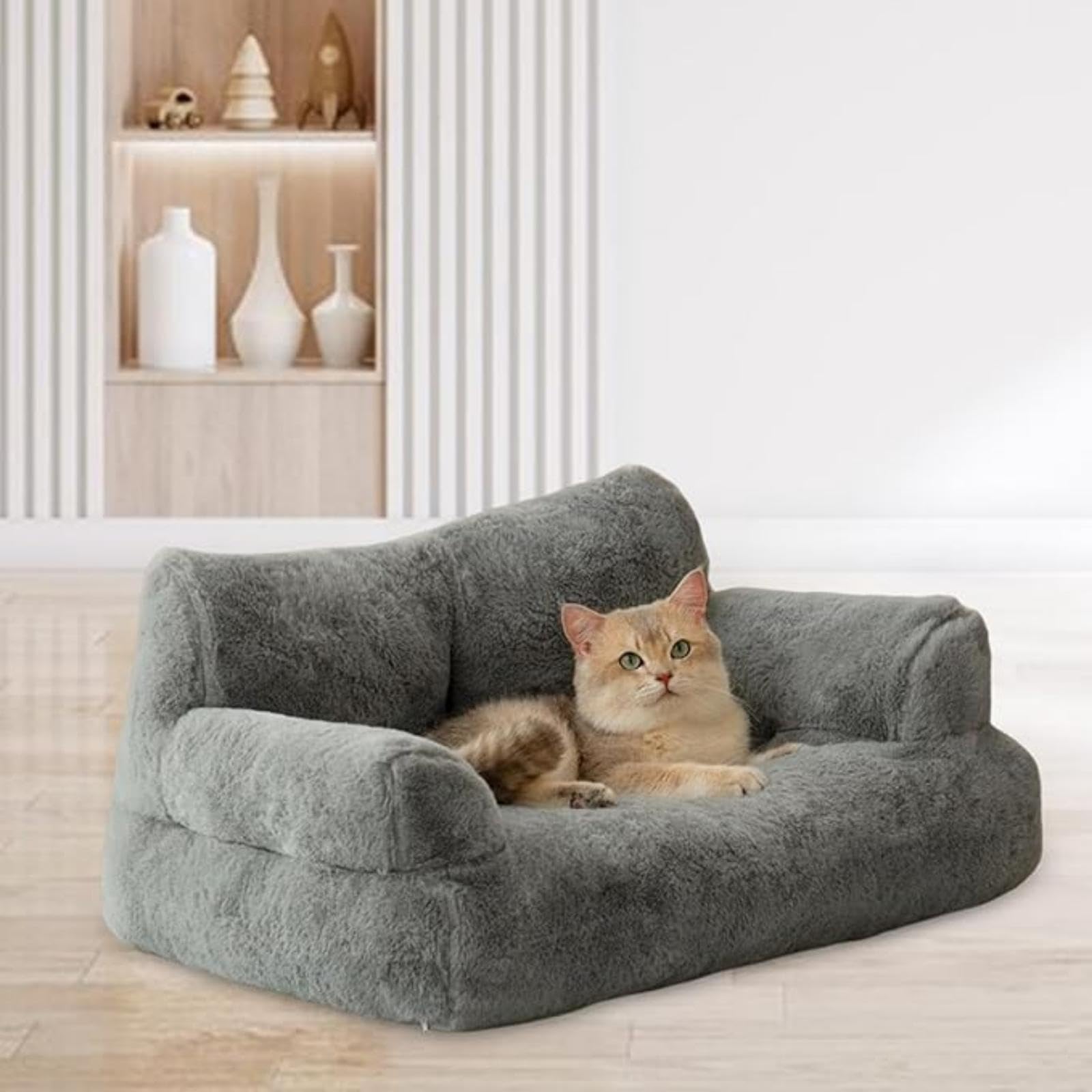 أريكة سرير مريحة وغير قابلة للانزلاق بتصميم عصري ناعم للحيوانات الأليفة والقطط والجراء وجميع السلالات من يلاجوي، لون رمادي