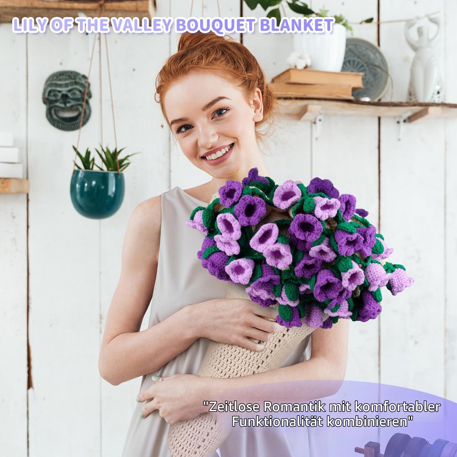 Aeelike Decke Häkelset für Anfänger, Häkelset Blumenstrauß Decke, Weich Handgefertigtes Faltbares Häkelstrauß, Häkeln Set Babydecke Geeignet für Geburtstag, Heimdekoration, Maiglöckchen