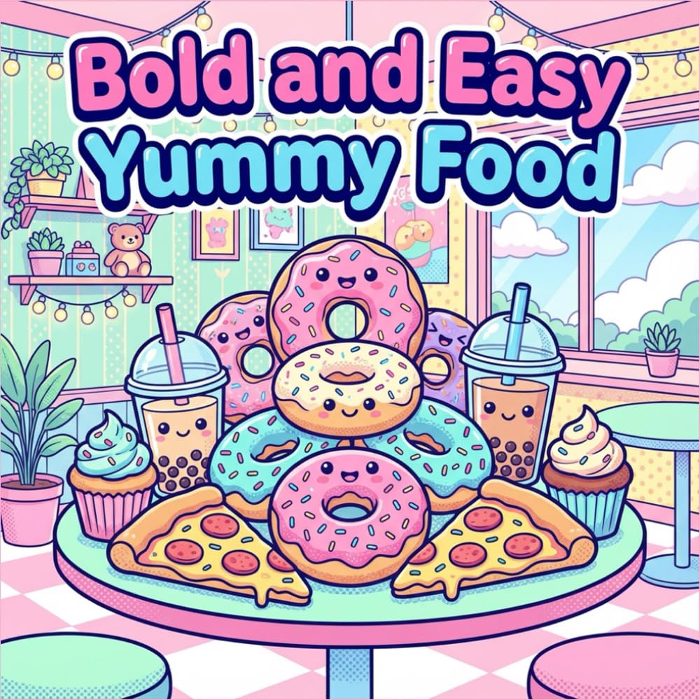 Bold and Easy Yummy Food: A Super Cute Coloring Book for Adults and Teens Featuring Simple Snacks, Fast Food, Desserts and Drinks for Relaxation (The Alex Bright Bold & Easy Collection)