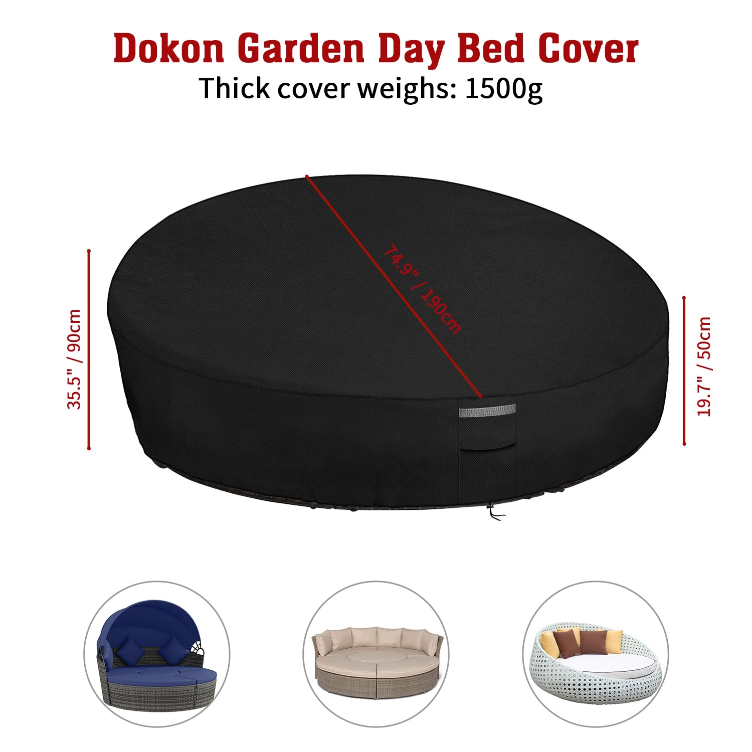 Dokon Garden Day Bed Covers Waterproof Windproof Anti-UV Heavy Duty Oxford Fabric Patio Rattan Daybed Cover with Air Vent - Image 2