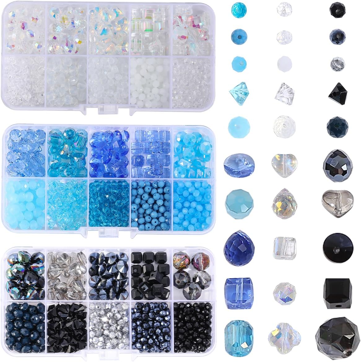 1550pcs Crystal Glass Beads for Jewelry Making Kit - Faceted AB Color & Clear Sparkle Suncatcher Beads, Assorted Shapes for DIY Bracelets, Necklace, Crafts & Suncatchers, Gift for Beginners