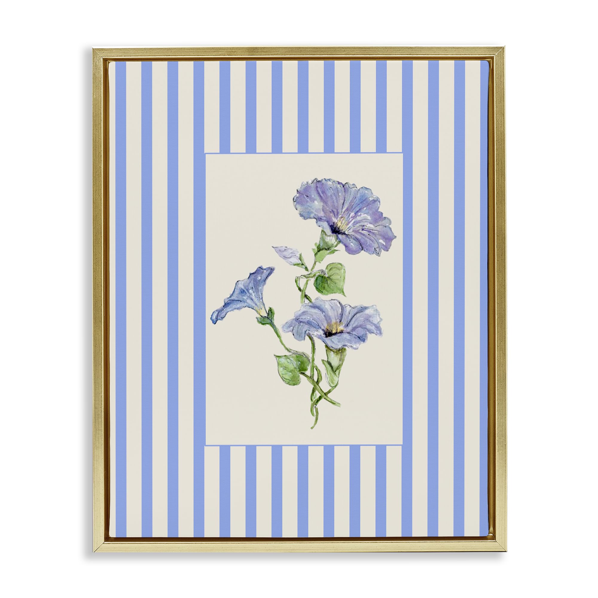 'Blue Stripe Morning Glory'| Floating Frame Canvas Art