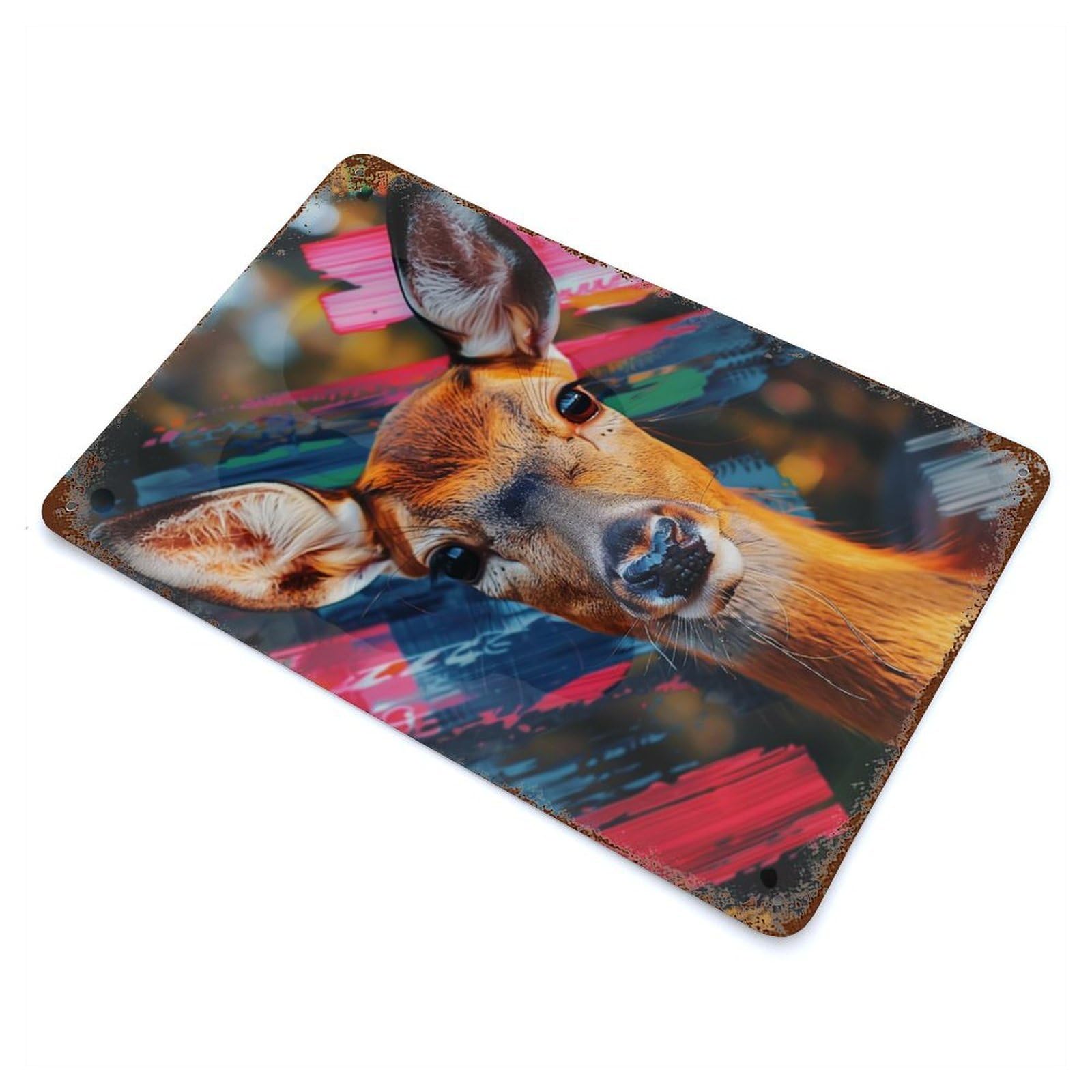 Deer Portrait with Abstract Background Rusty Metal Tin Sign 11.8"x7.9", Ideal for Farmhouse, Kitchen And Entryway Decor