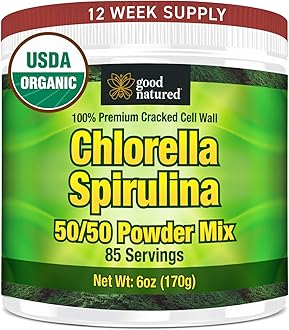 Good Natured Premium Chlorella Spirulina Powder | 85 Servings | Non-GMO | Sunlight Grown | Deep Green Color | Cracked Cell Wall | Alkalyzing | High Protein | Vegan Organic Capsules | Mountain Water