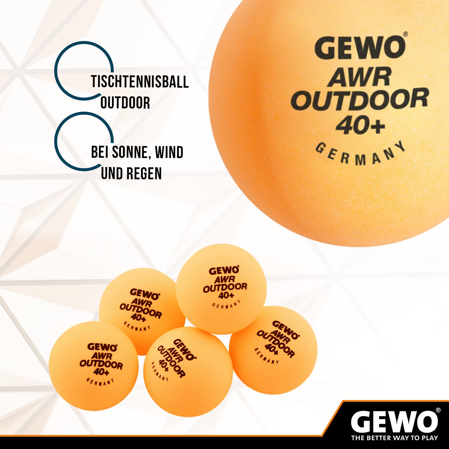 GEWO AWR Outdoor 40+ piłki do tenisa stołowego, wodoodporne, plastikowe piłki do tenisa stołowego do użytku na zewnątrz – wysokiej jakości, odporne na warunki atmosferyczne piłki do tenisa stołowego,