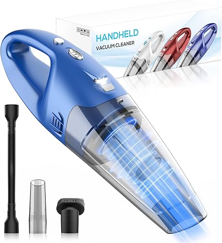 Aspiradora de mano inalámbrica recargable  Mini aspiradora de mano de 6000 Pa, luz LED, tiempo de ejecución de 20 a 25 minutos, carga USB, taza de