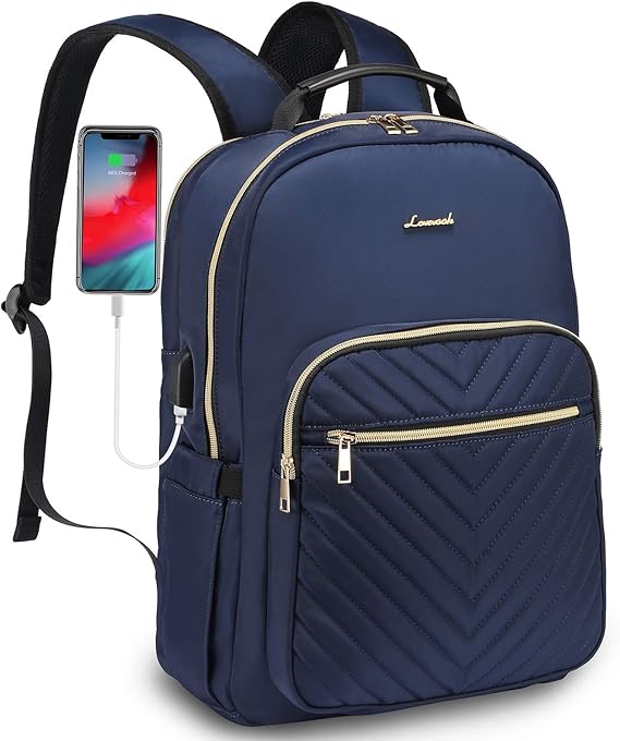 LOVEVOOK Laptop Backpack for Women Quilted Business Work Computer Bags Stylish Purse Bookbag, 15.6-Inch, Navy