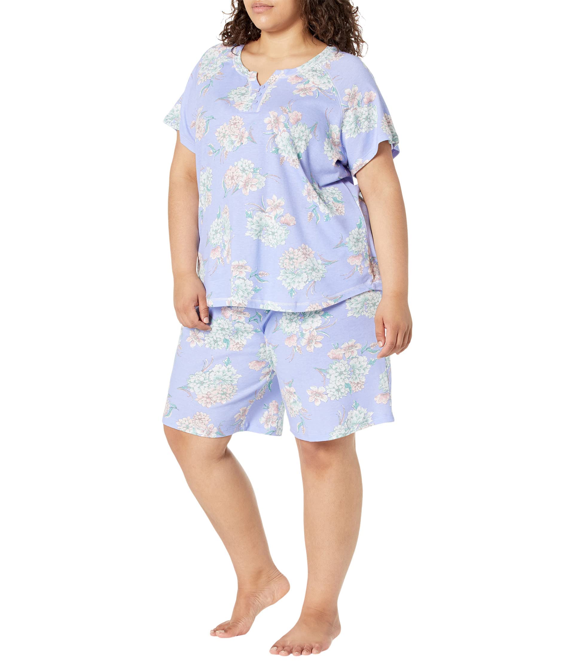 Karen Neuburger Womens Plus Size Short Sleeve Bermuda Pj