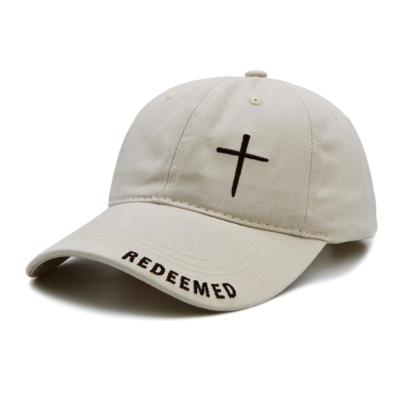 Gorra de béisbol cristiana para hombres y mujeres, sombrero bordado con cruz de Jesús, regalos ajustables basados en la fe, Beige, Talla única