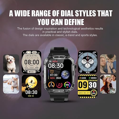 Miniatura 7 de Reloj inteligente militar para hombre de 1.96 pulgadas para deportes al aire libre con respuestahacer llamadas, reloj de fitness, oxígeno en sangre,