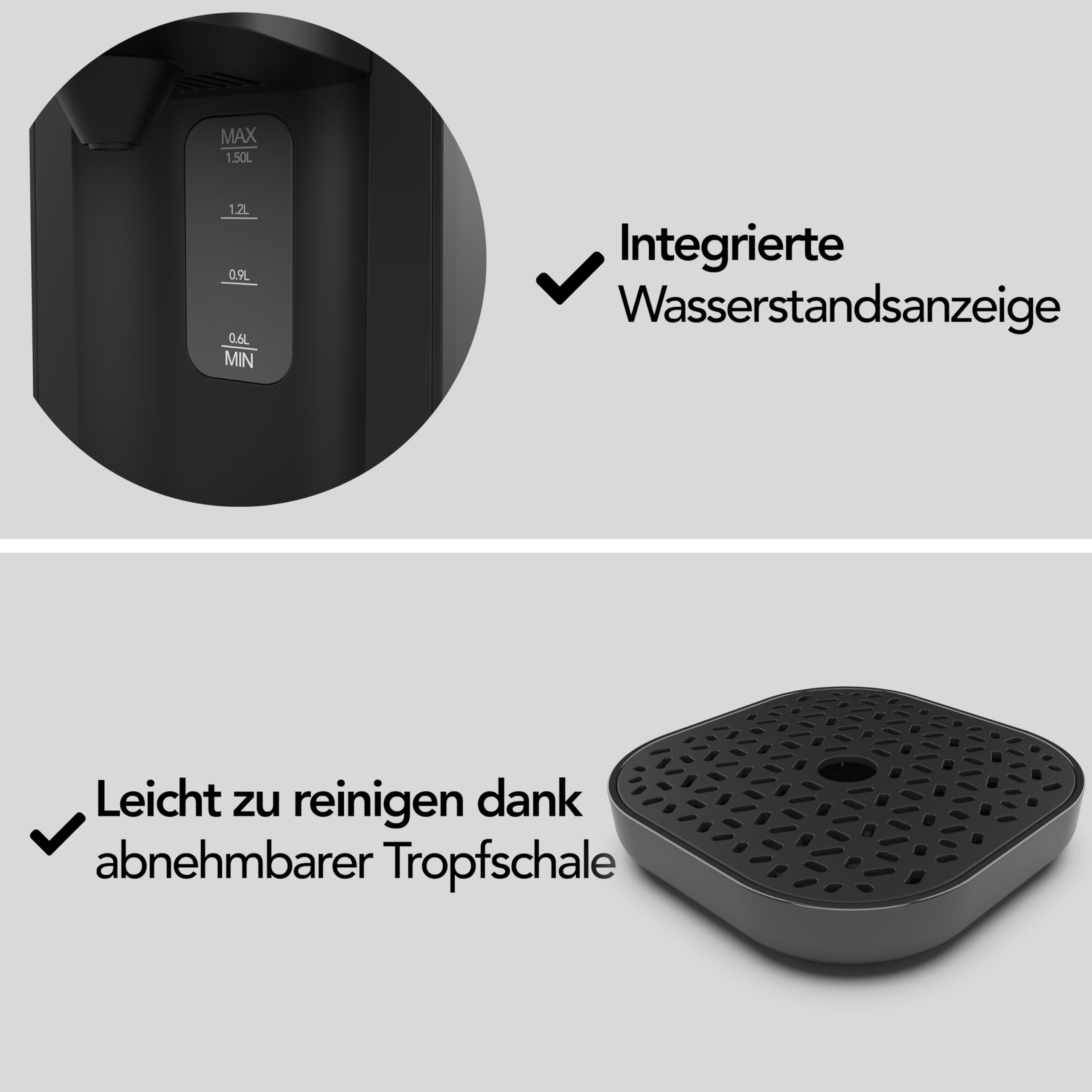 Aviro Heißwasserspender – Heißwasserhahn – 100 °C – Luxus-Schnellkocher – 2200 W – 1,5 l Schwarz