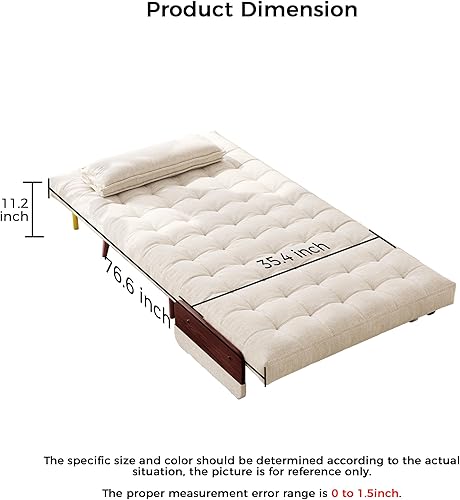 Miniatura 21 de JASIWAY Silla convertible para adultos, silla futón convertible 3 en 1 de lino con almohada, sofá cama individual plegable, cama de invitados para