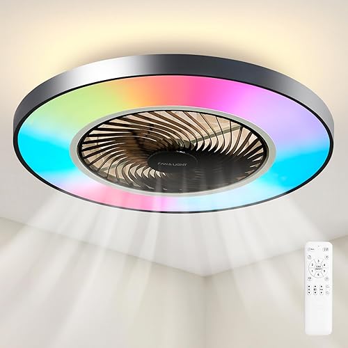 Lvienews Ventilador de techo de perfil bajo con luz y control remoto, ventilador de techo LED cerrado sin aspas de 20 pulgadas con luces delanteras