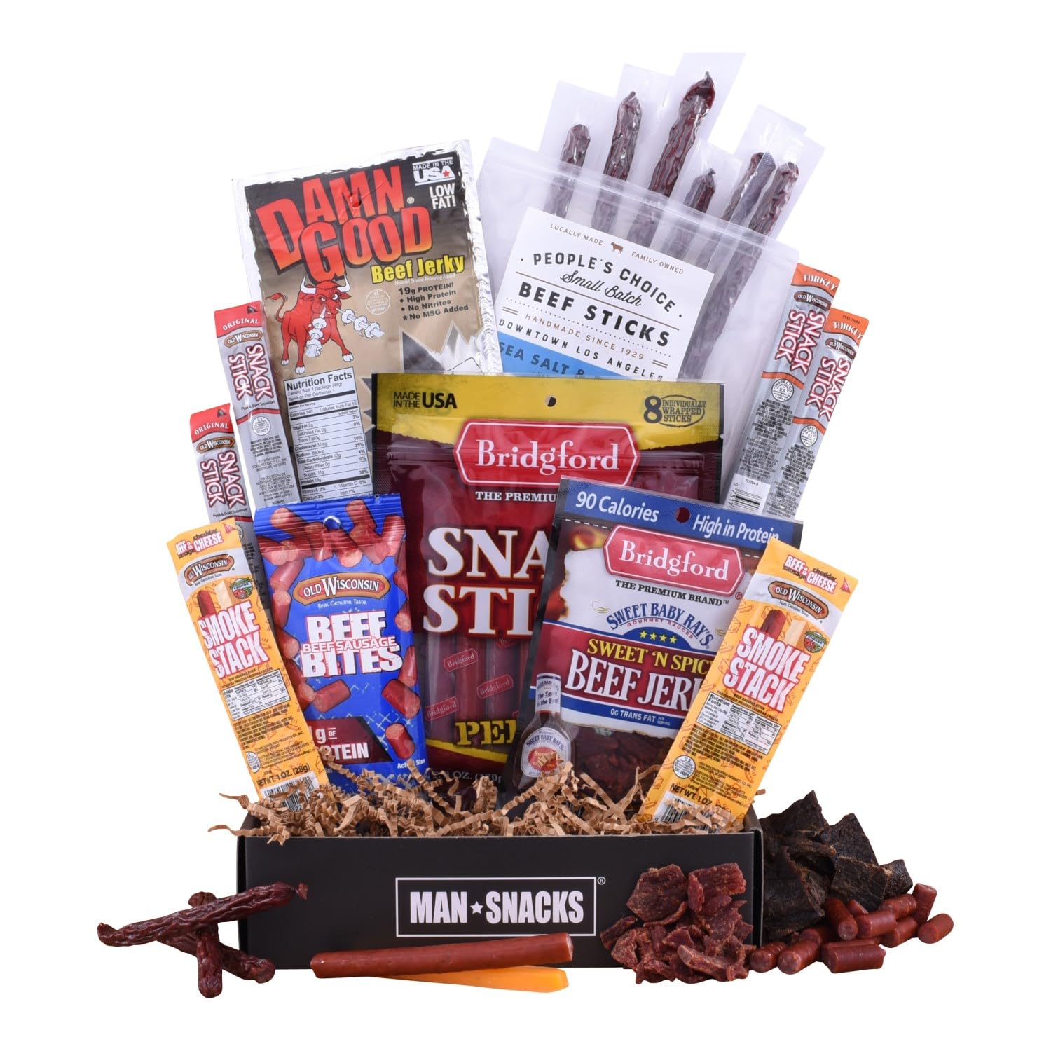 ManSnacks Jerky Gift Basket for Men 29 pc Large Variety of Beef Jerky, Jerky