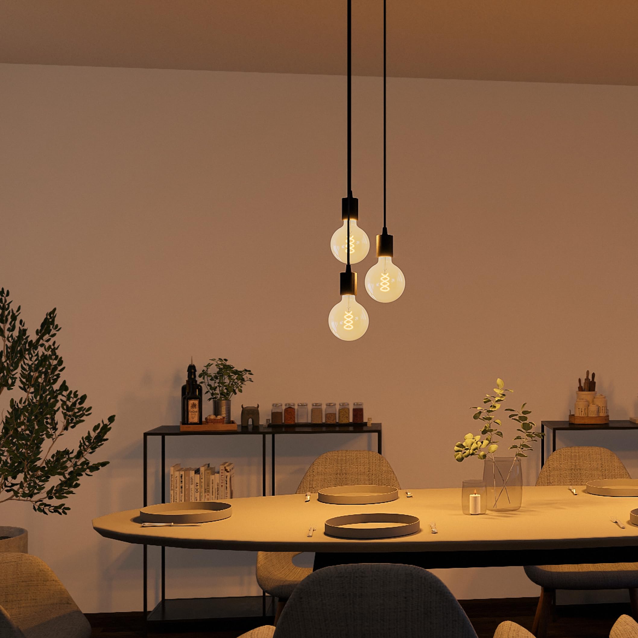 SSC-LUXon PARU Hängeleuchte 3-flammig Retro - Industrial Style Pendellampe mit Textilkabel inkl. Globe XL E27 Filament LED Lampen