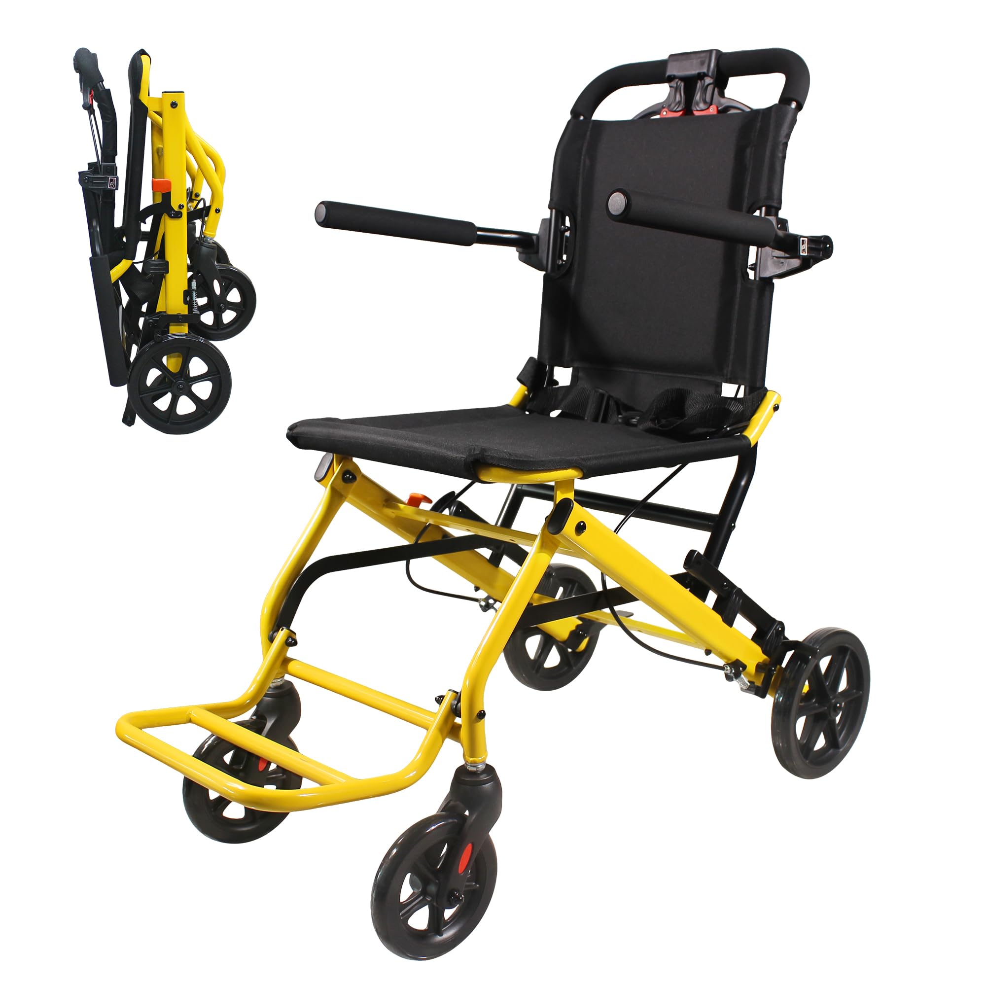 18LBS UIltra Lightweight Wheelchairs with Foldable Footrest and Armrests, Travel Transport Wheelchair Lightweight Foldable with Handbrakes, Transport Chair for Seniors Adults