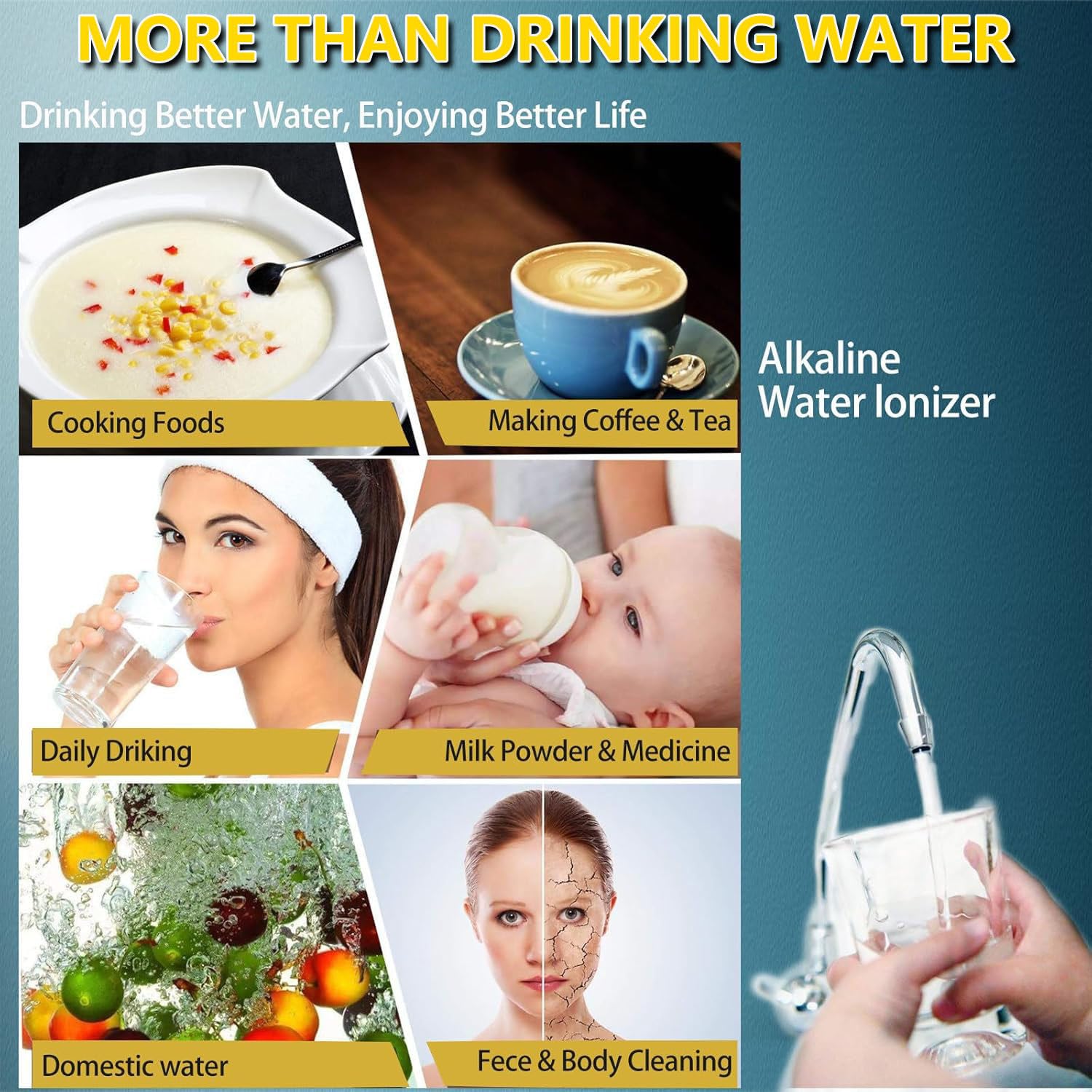 Ionizzatore d'Acqua,PH 3,5-10,5,Macchina per Acqua ionizzata,Macchina per Acqua alcalina acida,ORP Fino a-500mV, 8000 Litri per Filtro, 7 impostazioni dell'Acqua, Pulizia Automatica Blue
