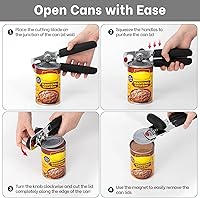 Vista 7 de Beneno Abrelatas manual resistente con tapa magnética levantador y abridor de botellas, abrelatas manual con agarre ergonómico suave, perilla