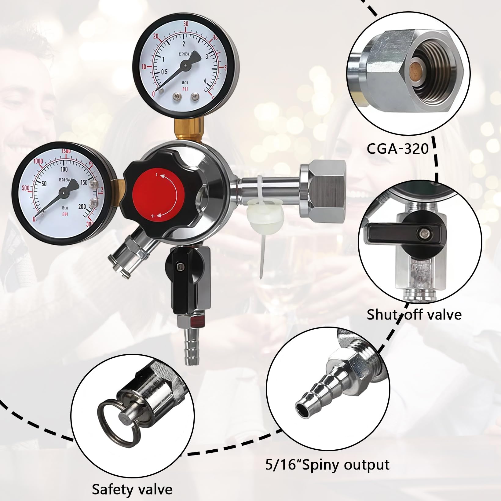 CO2 Druckminderer, W21.8 CO2 Druckminderer mit Doppelmanometer und Druckbegrenzungsventil für Biermaschine Regler des CO2-Gasflaschenreglers Bierherstellung
