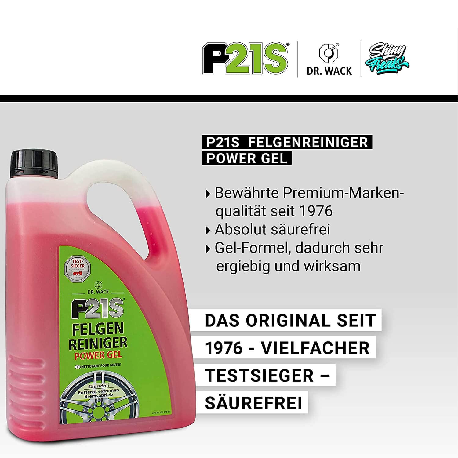 Felgenreiniger Set: Dr. Wack P21S POWER GEL Felgen Reinigung + K2 PRO Felgenbürste + Dr. Wack Felgen-Wachs Versiegelung + Dr. Wack Reifen-Glanz + chemicalworkz Premium Mikrofasertuch 500GSM | 5-teilig