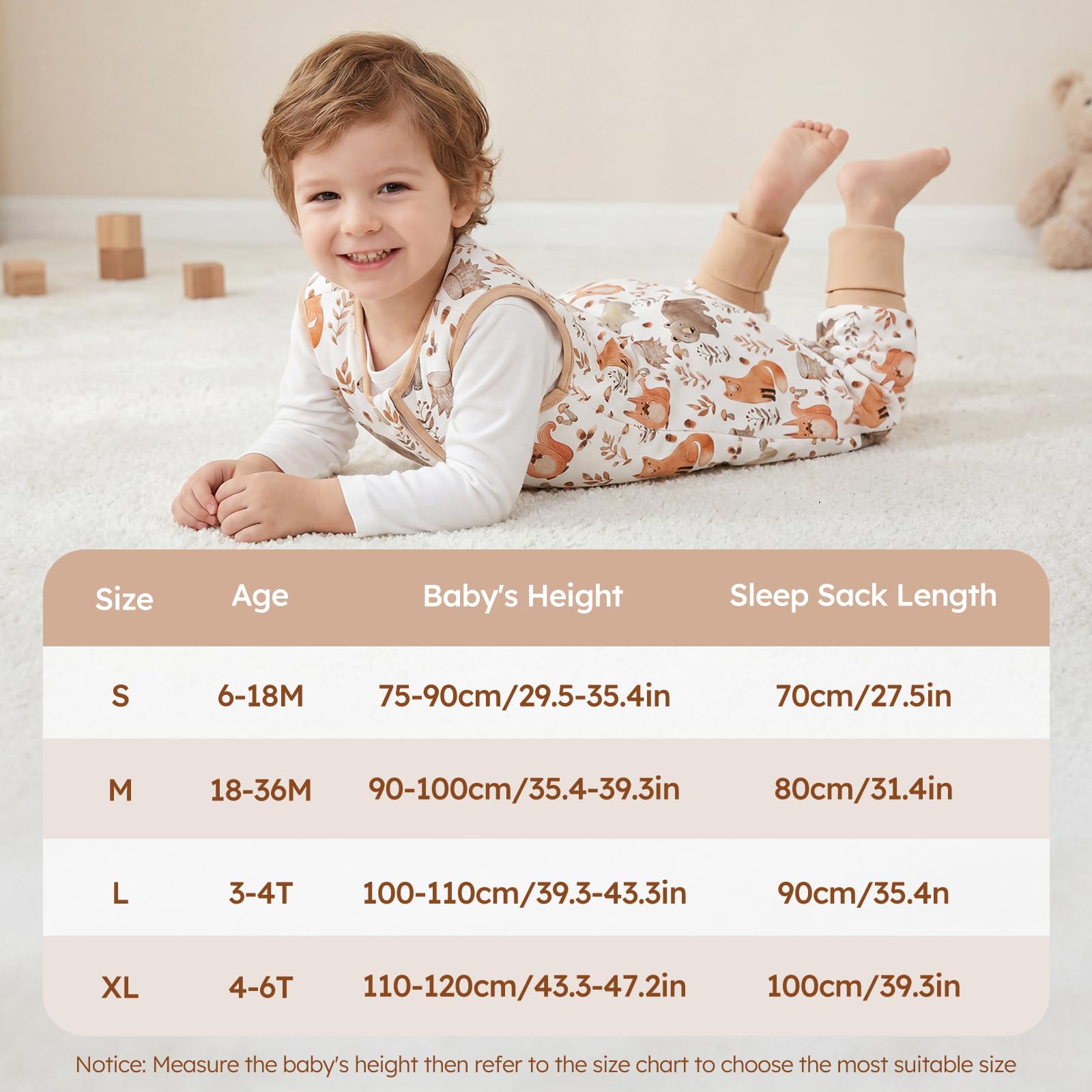 Unnivoll Baby Schlafsack mit Füßen 1,5 Tog 2er Pack Schlafsack Baby Baumwolle Ganzjahre Schlafsack mit Beinen Babyschlafsack Weich 90 cm für Jungen Mädchen Weißbrauner Fuchs