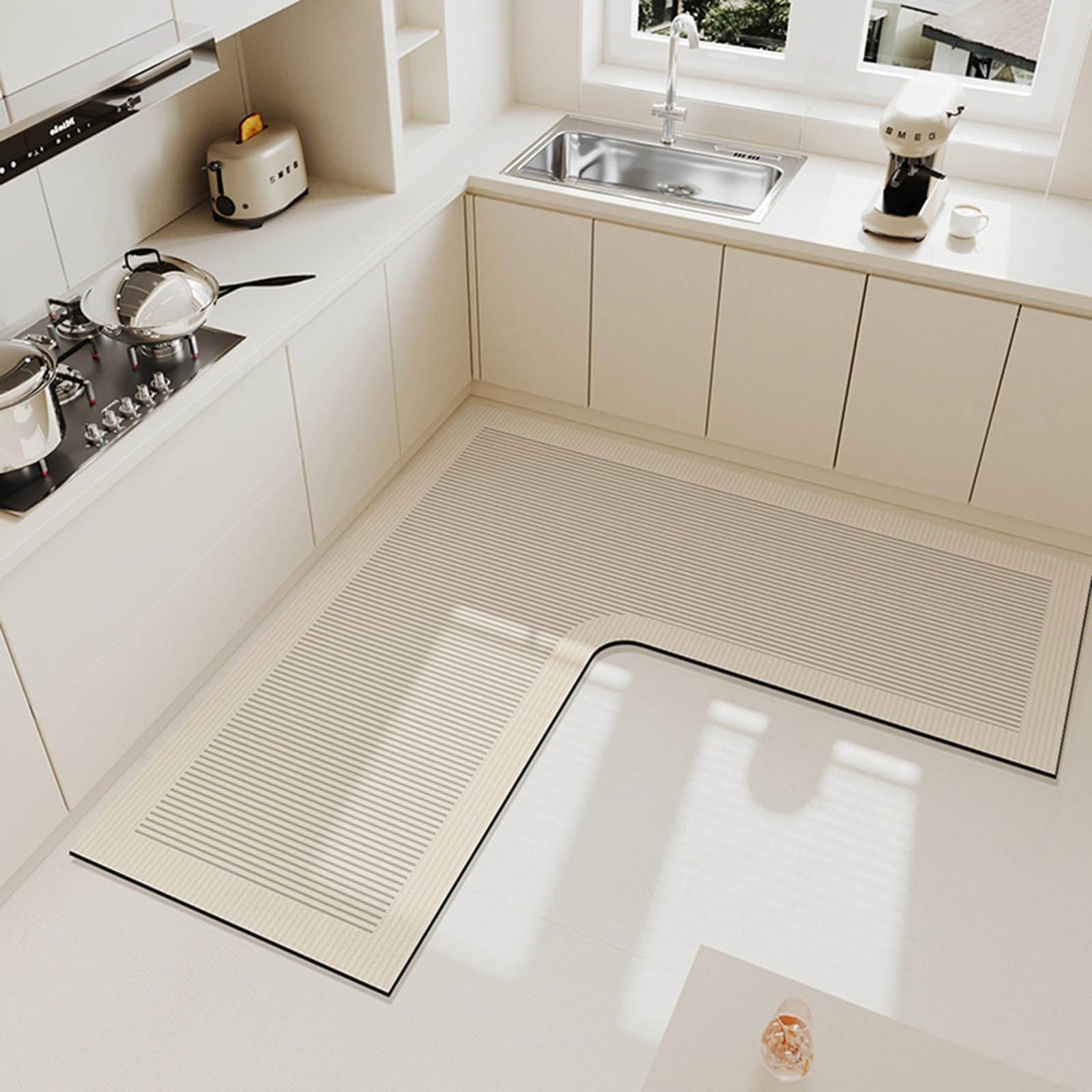 Alfombrilla de cocina en L impermeable y lavable que evita resbalones y manchas de aceite