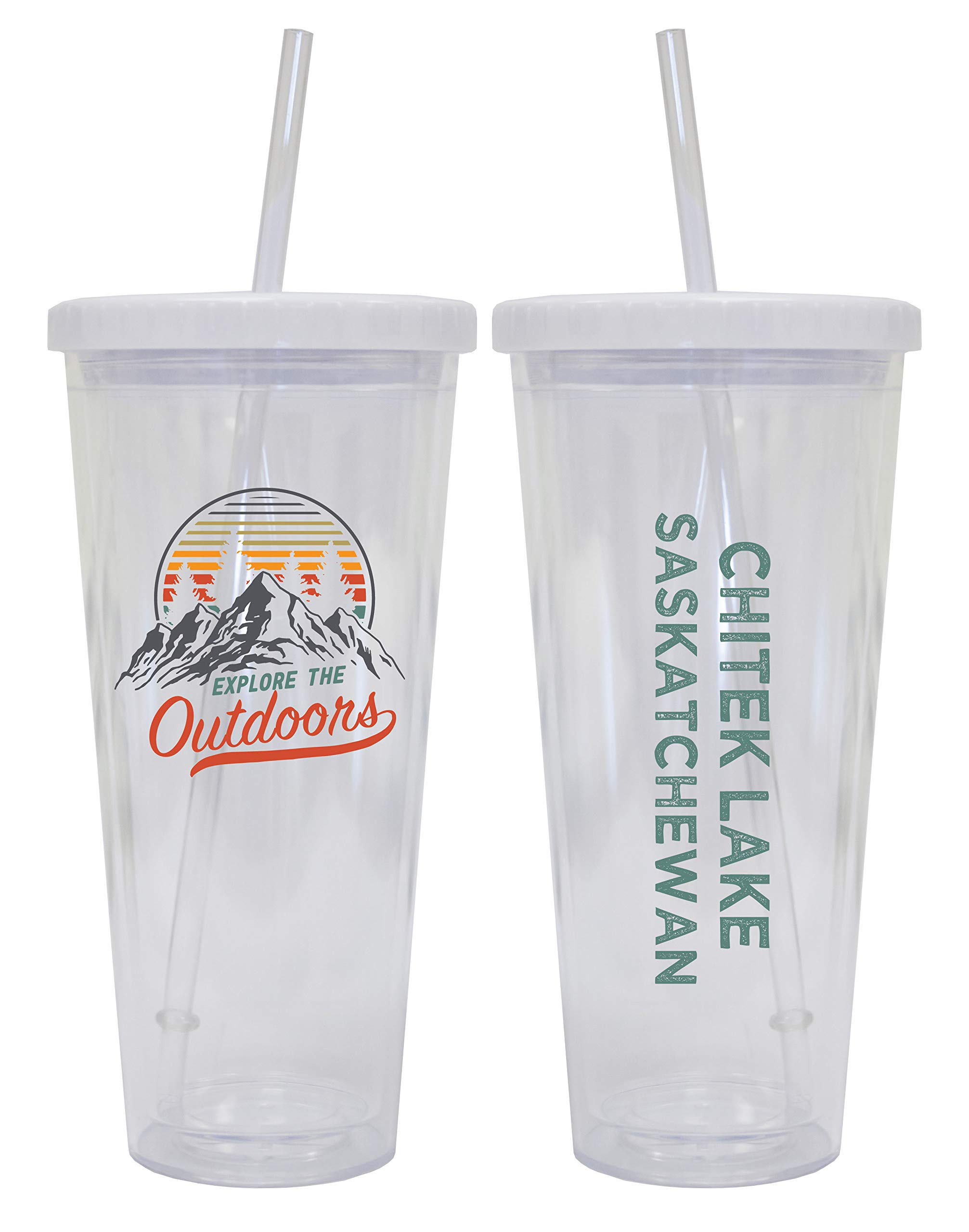 R and R ImportsChitek Lake Saskatchewan Camping 24 oz Reusable Plastic Straw Tumbler w/Lid & Straw 2-Pack