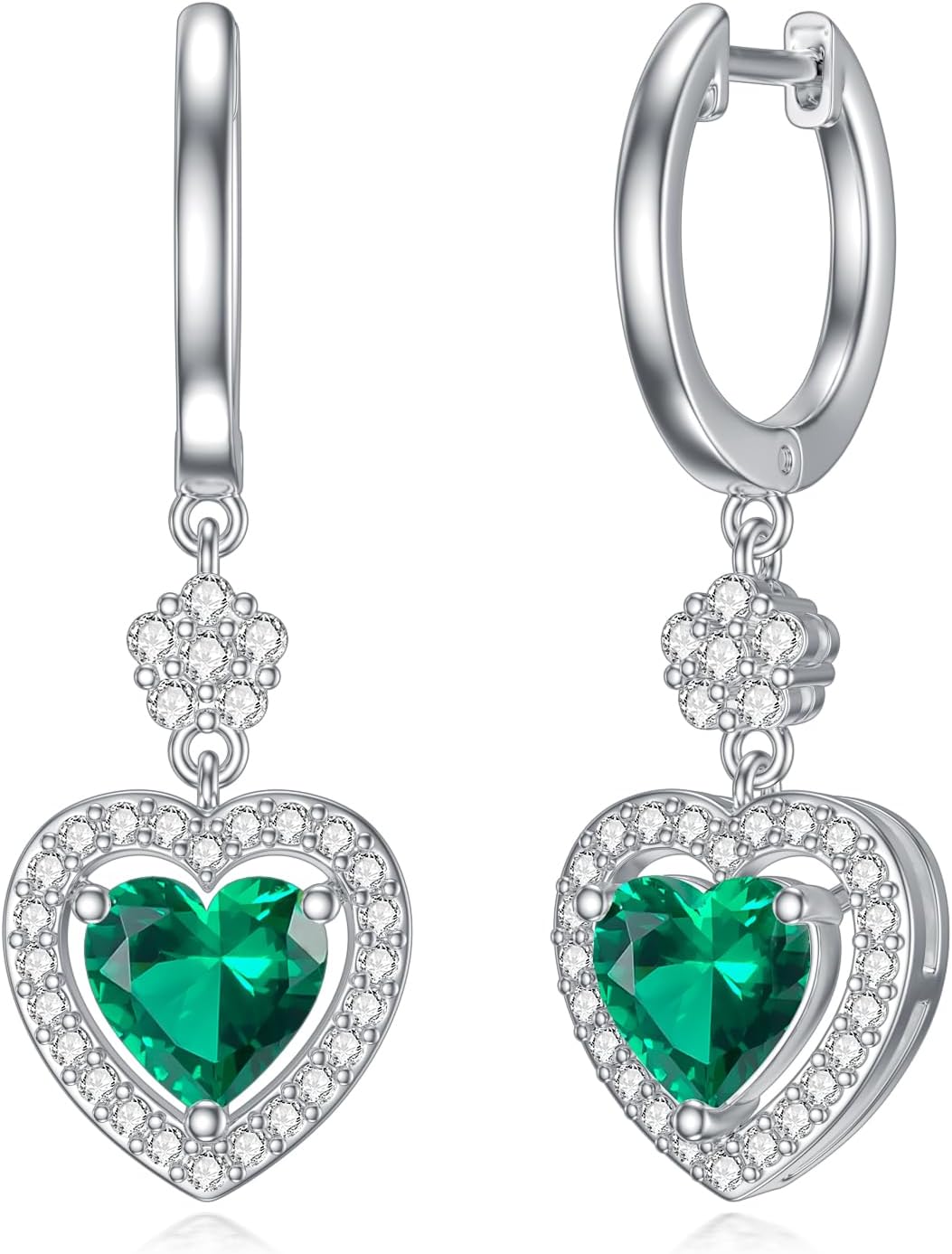 Lab Created Emerald Dangle Earrings 925 Sterling Silver Drops for Women Her