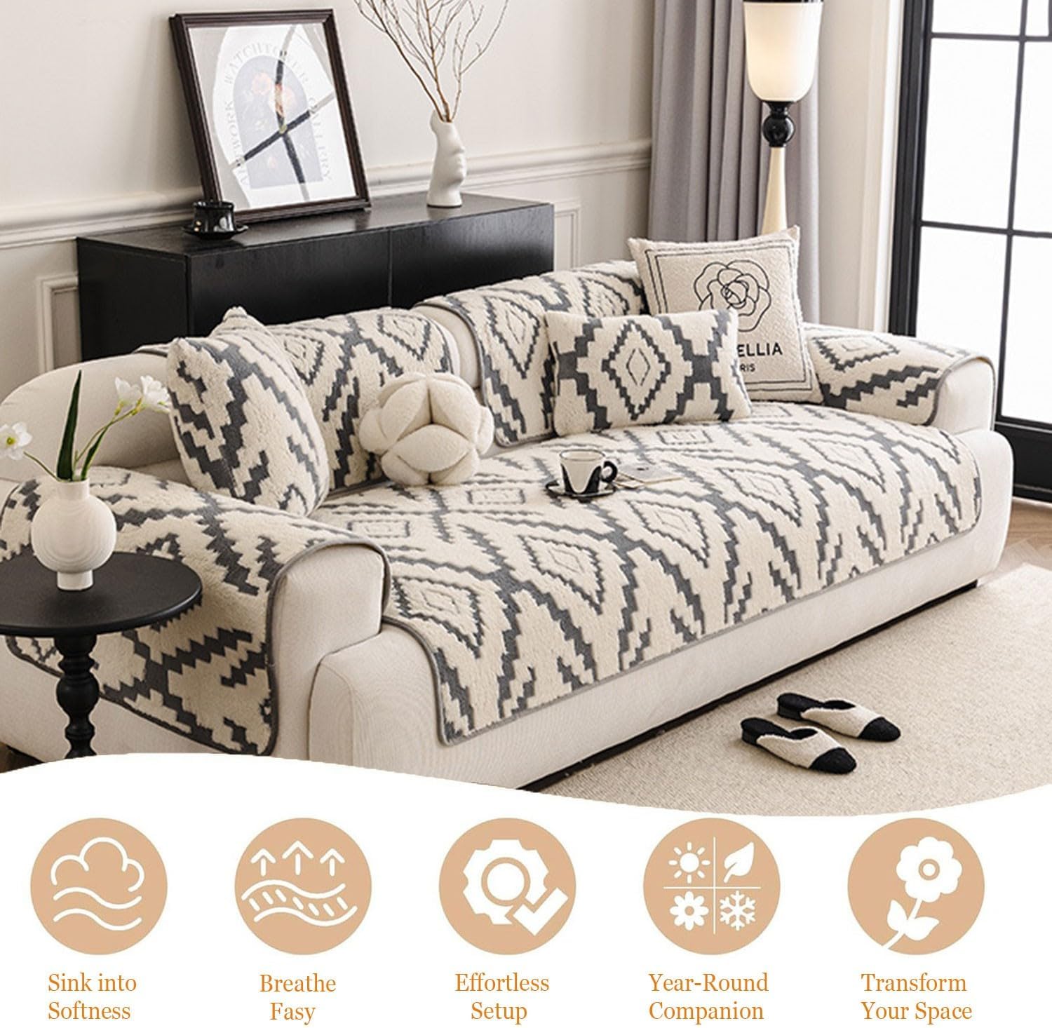 Thick Couch Cover Washable,Soft Flannel Universal Sofa Covers 2 3 4 Seater,Non-Slip Slipcovers Suitable for Dog Pet Living Room Furniture Protector(Grey,90 * 260cm)