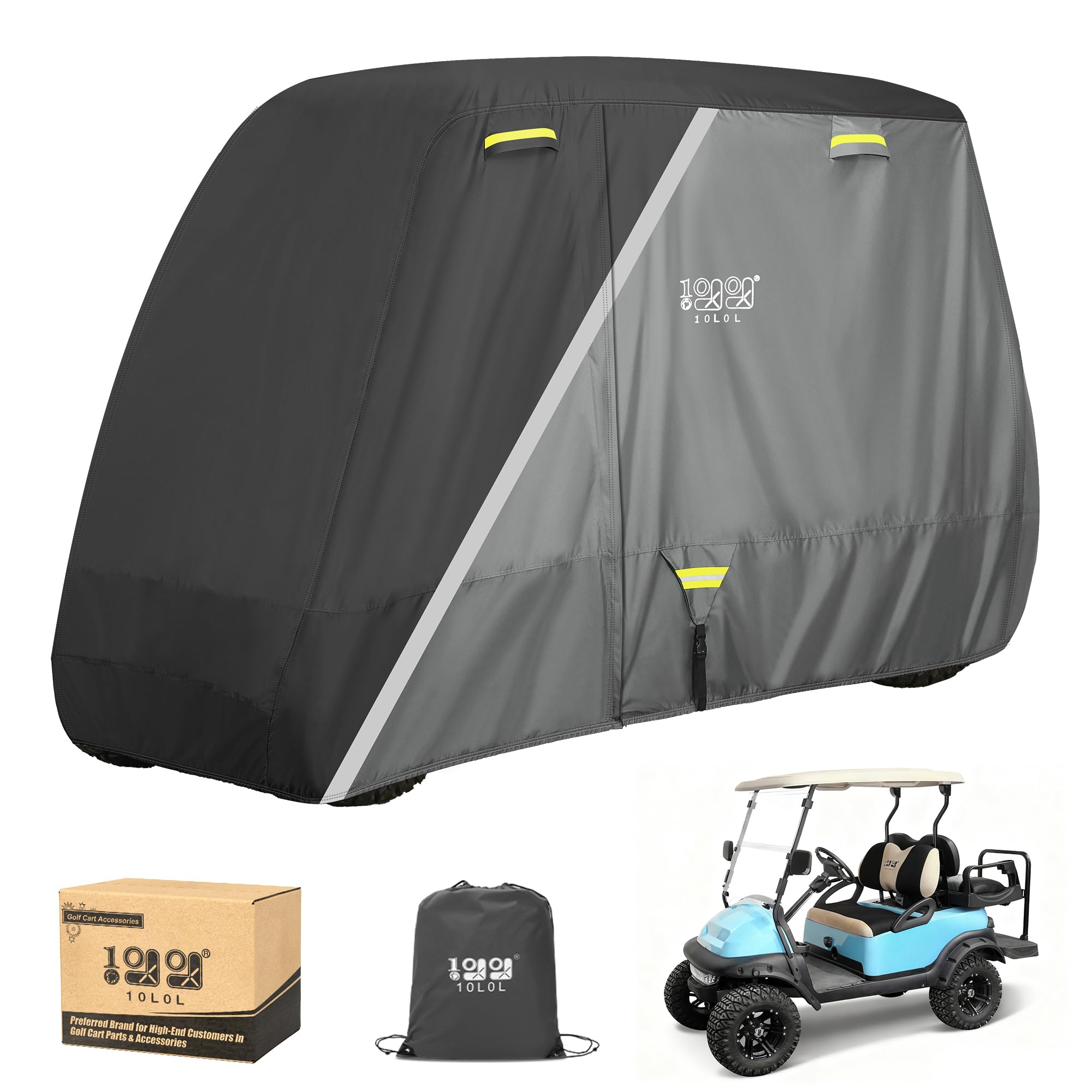 10L0L Golfwagen-Abdeckung für 2/4/4+2 Beifahrer für Yamaha EZGO Club Auto, strapazierfähig, 420D wasserdicht, winddicht, langlebig, Polyester, Golfwagen-Abdeckung mit 3 Reißverschluss-Türen für
