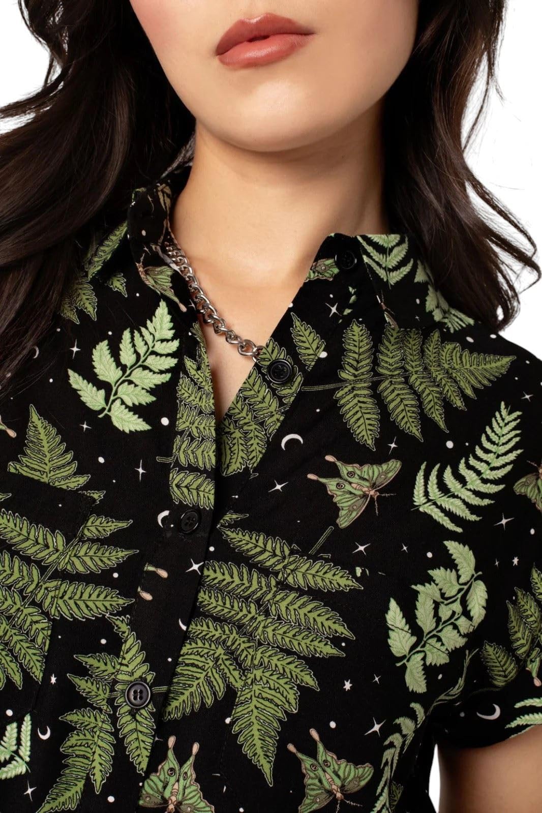Hell Bunny Gaia Shirt Donna Camicia Maniche Corte verde/nero 100% viscosa Regular