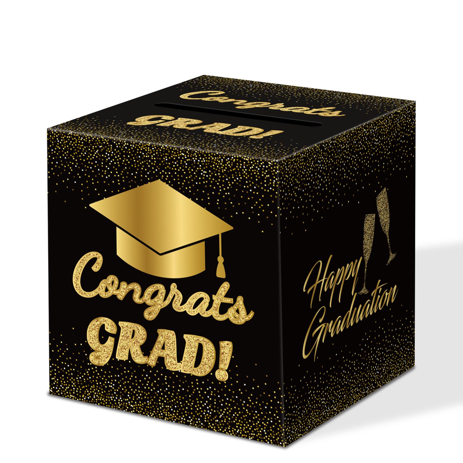 Graduation Card Box 2026 Graduation Party Decorations Congrats Grad Card Boxes Holder for Graduation Gift Graduation Party Favors Decor Party Supplies - Black gold