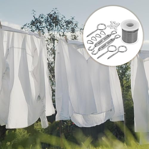 Miniatura 8 de Kit de cuerda de alambre de acero inoxidable, kit de alambre de tendedero de 49 pies, cuerda de alambre de cable para exteriores, secado con