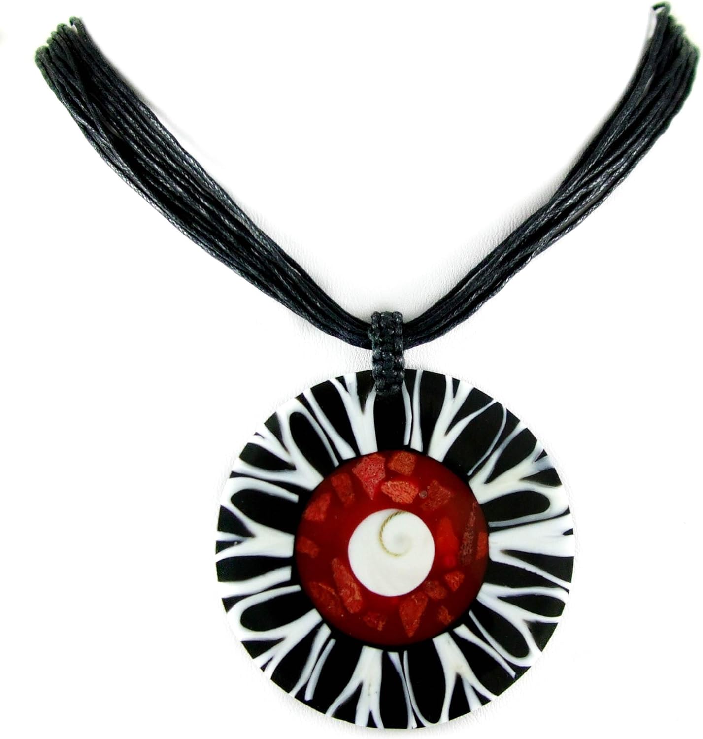 Natural Red Coral, Cone Shell, Shiva Eye Pendant Beads Adjustable Cord Necklace Handmade Women Jewelry EA138 - Image 2