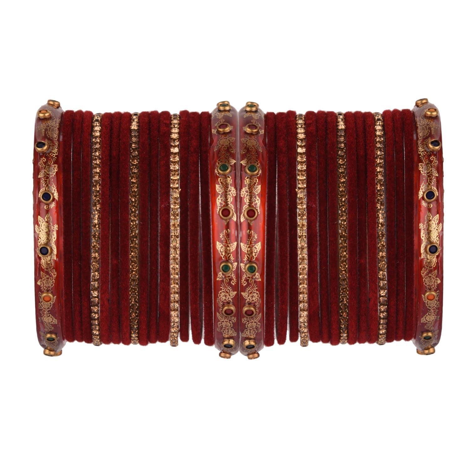 Efulgenz Indian Bangle Set Rhinestone CZ Crystal Velvet Bangle Boho Acrylic Bracelet Jewelry for Women