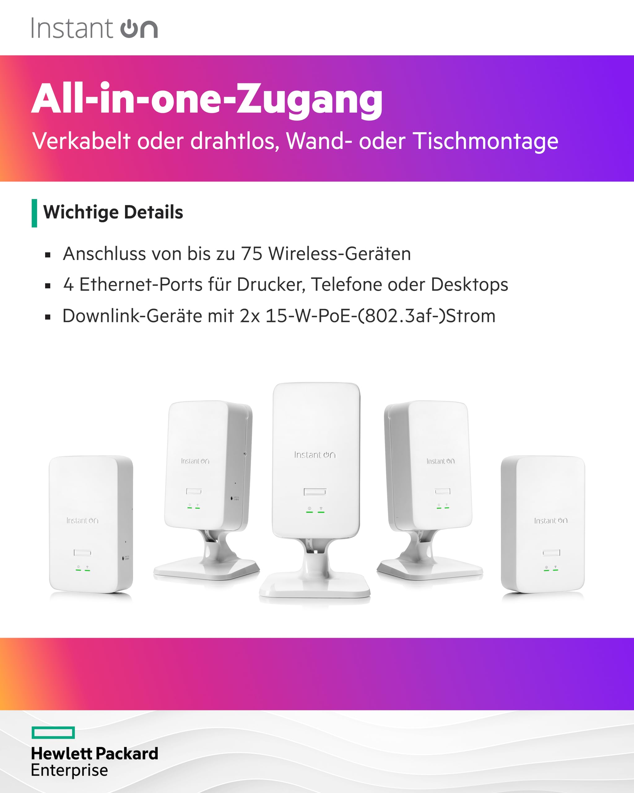 HPE Networking Instant On Access Point AP22D 2x2 Wi-Fi 6 für Innenbereich | Netzteil im Lieferumfang enthalten | EU-Modell (S0J33A)