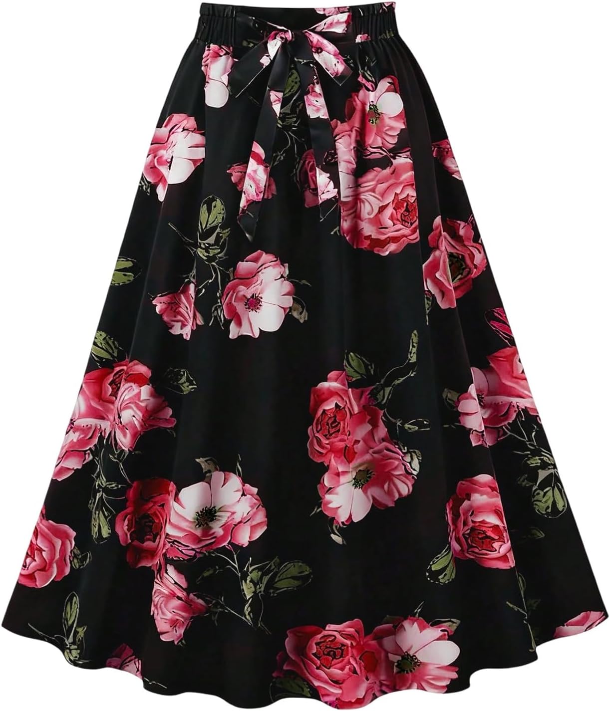 Women's Boho Floral Midi Skirt Tie Front High Waisted A Line Flowy Skirts Beach Vacation Clothes