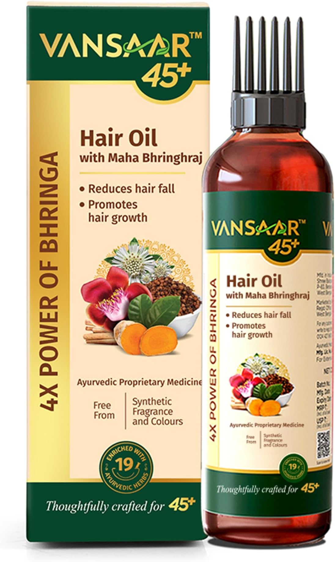 Vansaar 45+ Hair Oil, 200ml | Clinically Proven Hair Oil for 40+ Women | Visible Hair Fall Reduction & Hair Growth in 4 Weeks | 4X Power of Bhringhraj | 19 Powerful Herbs Slow Cooked in Tel Pak Vidhi