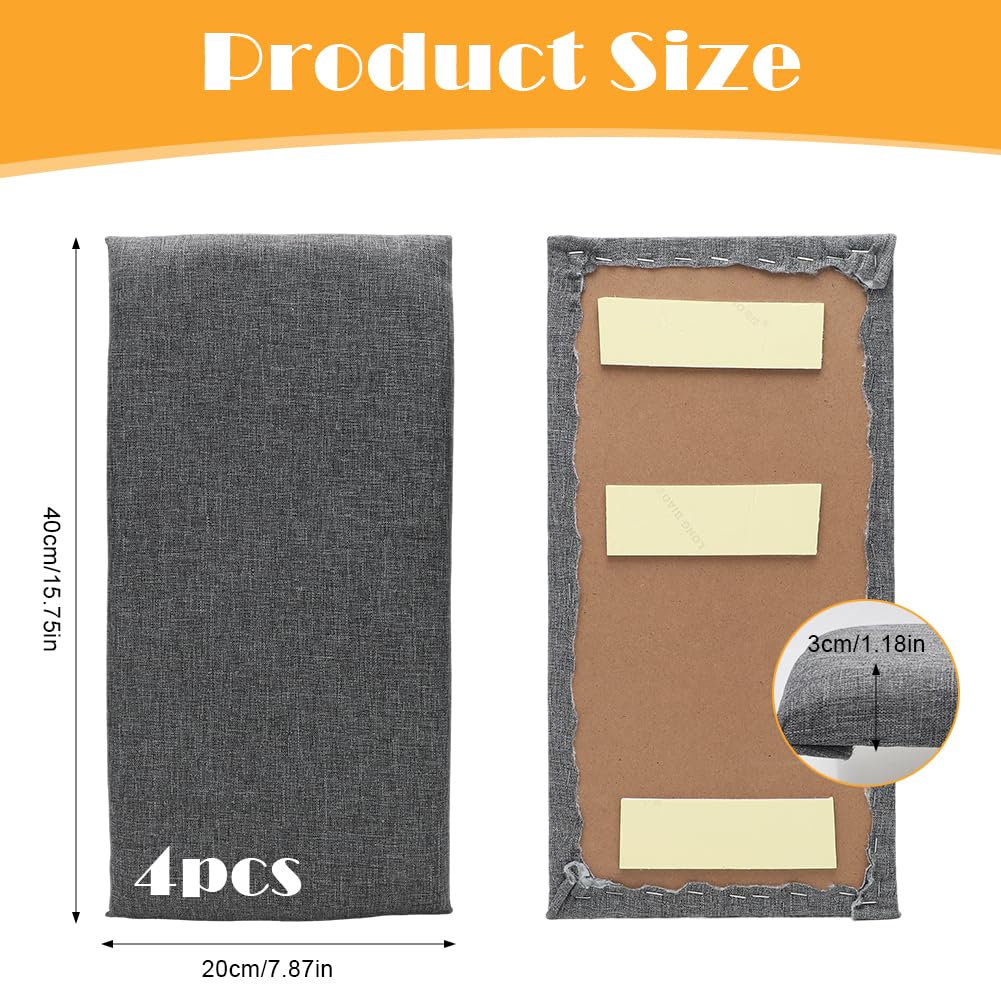 Wandpaneele Gepolsterte, 4 Stück 40x20cm Polsterplatte Selbstklebend,Rechteckige Deko-Wandpaneele, Anti Kollisions Bettkopfteil Wandkissen, 3D Wandverkleidung Wandpolster (Dunkelgrau)