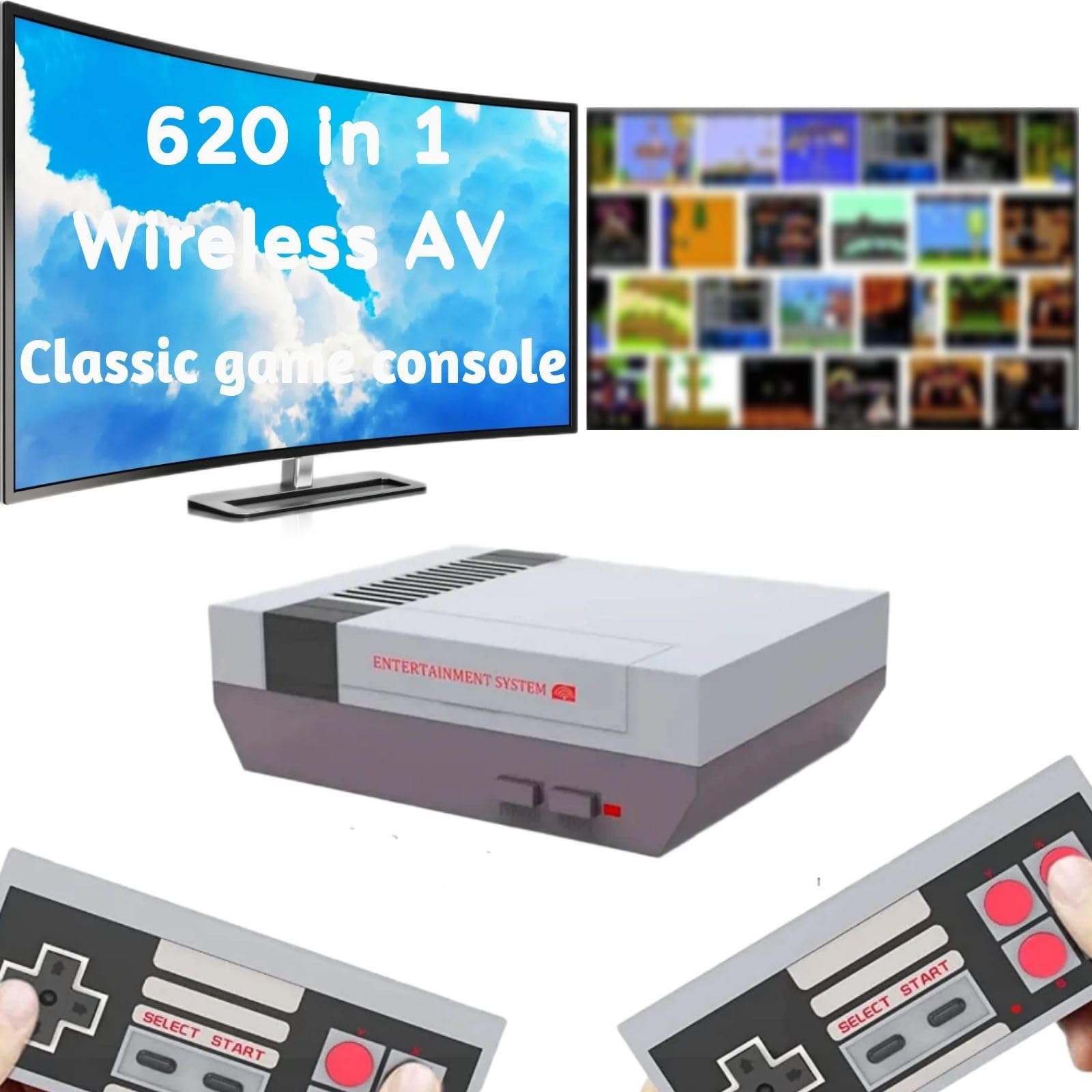Mini consola de juegos retro clásica, sistema de juego de mano con salida AV con controladores inalámbricos duales, Plug and Play (V1).