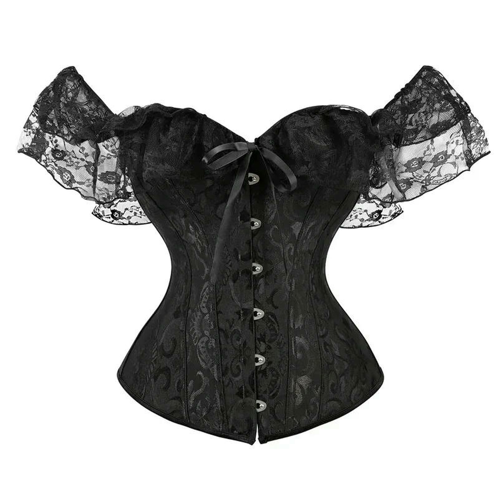 Ceinture amincissante Femme Corsetto da Donna A Maniche Corte Allacciato con Scollo Barca Top Corto Aderente Bustier Bianco Nero Rosa Femminile-Rosa-m