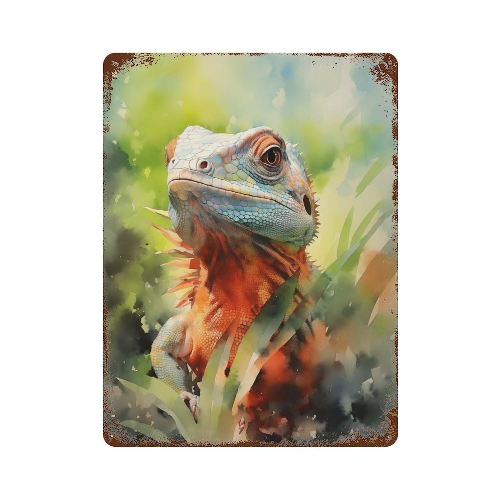 Retro Metal Sign with Lizard Watercolor Design 15.7"x11.8", for Pub, Kitchen And Man Cave Decor, Rustic Home Decor
