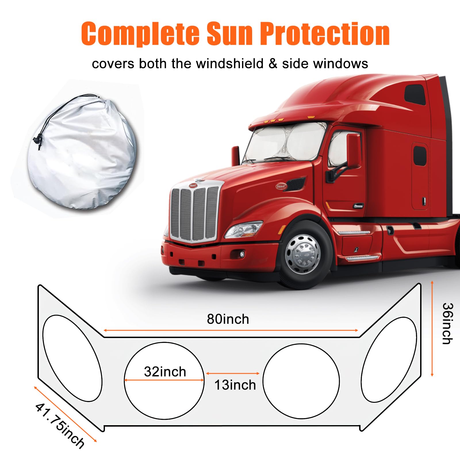 Pare Soleil pour Pare-Brise Avant de Voiture Compatible avec Freightliner Camion, Pare-Soleil intérieur Pliable, Isolation Thermique et Protection UV, Compatible avec Volvo Gros Camion