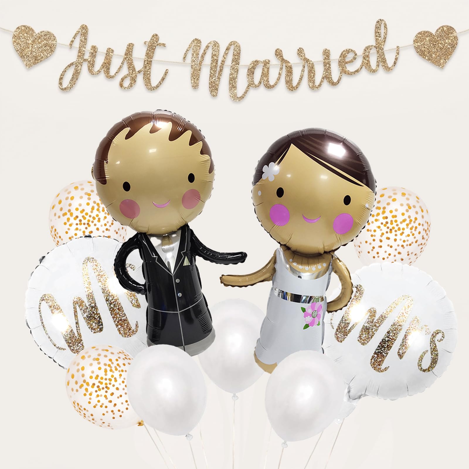 White Gold and Black Balloons with Banner Set for Wedding